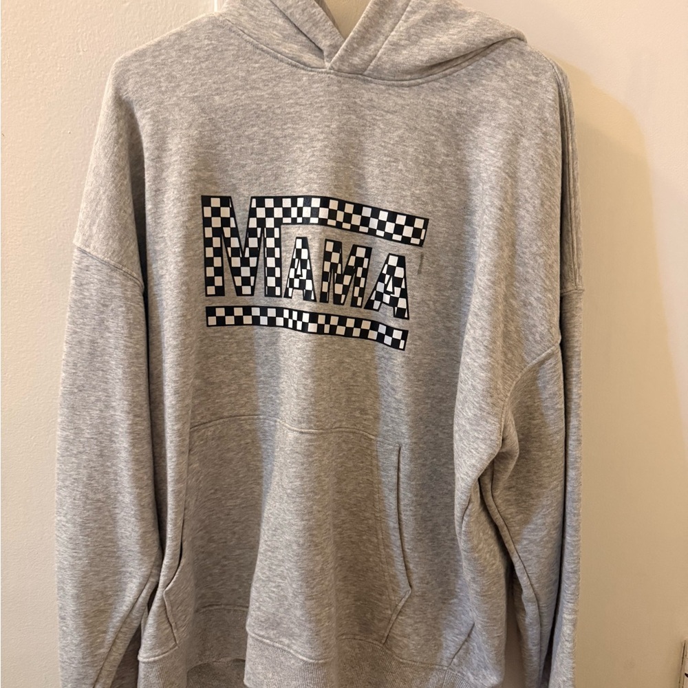 No Boundaries Gray Checkered "MAMA" Hooded Sweatshirt